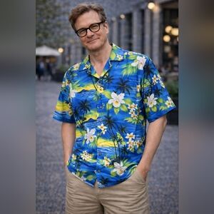 Favant Hawaiian Shirt Men’s M Blue Tropical Floral Resort Wear